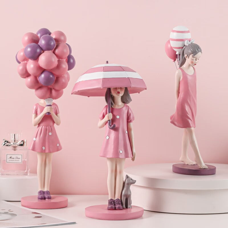 Nordic Cute Balloon Girls Figurine Resin Art Sculpture Collectible Figure Statue Crafts Living Room Desktop Home Ornament Gift acacuss