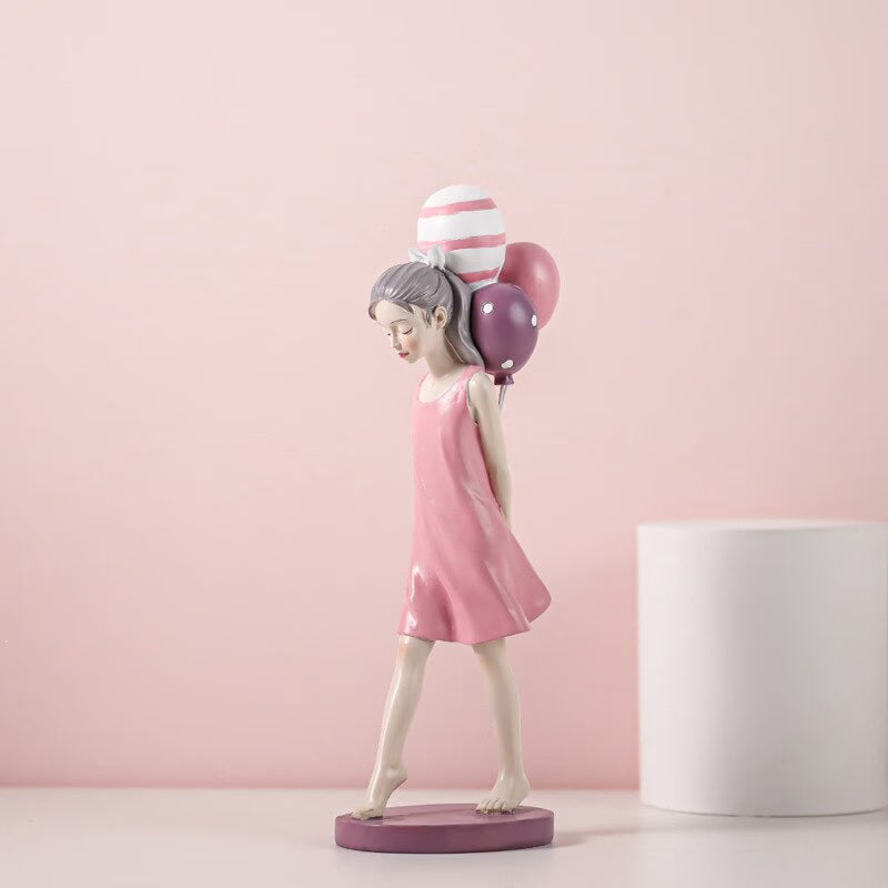 Nordic Cute Balloon Girls Figurine Resin Art Sculpture Collectible Figure Statue Crafts Living Room Desktop Home Ornament Gift acacuss
