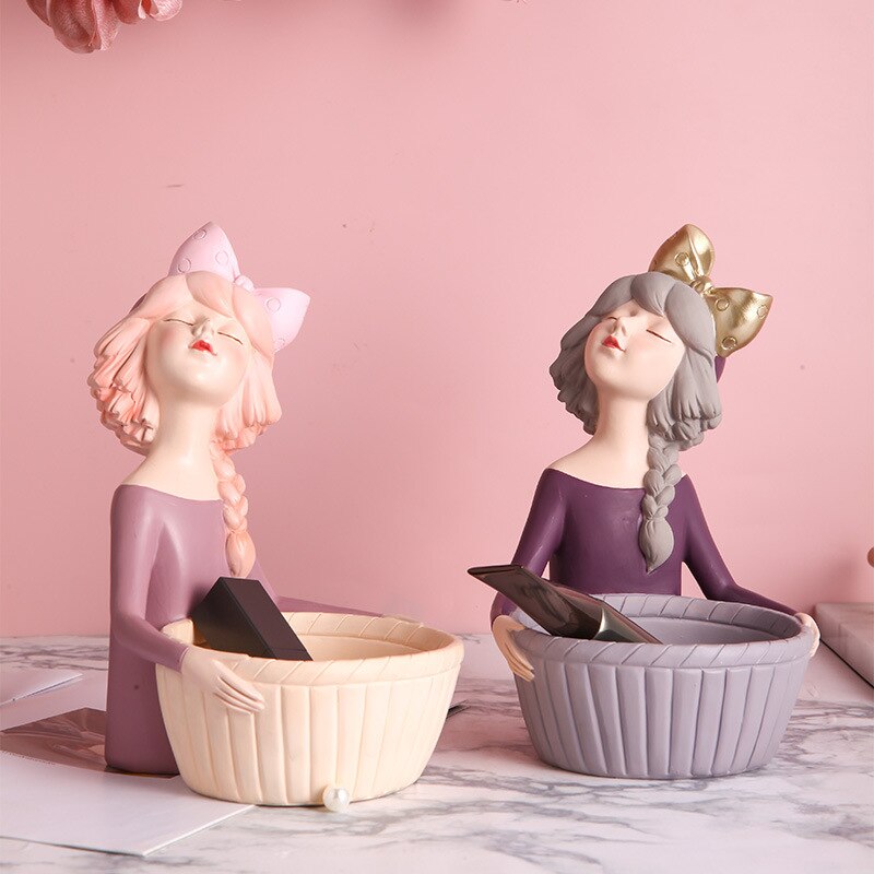 Nordic Girl Sculpture Decorative Tray Plates Entrance Key Jewelries Storage Trinket Dish Table Craft Home Decoration Accessories acacuss