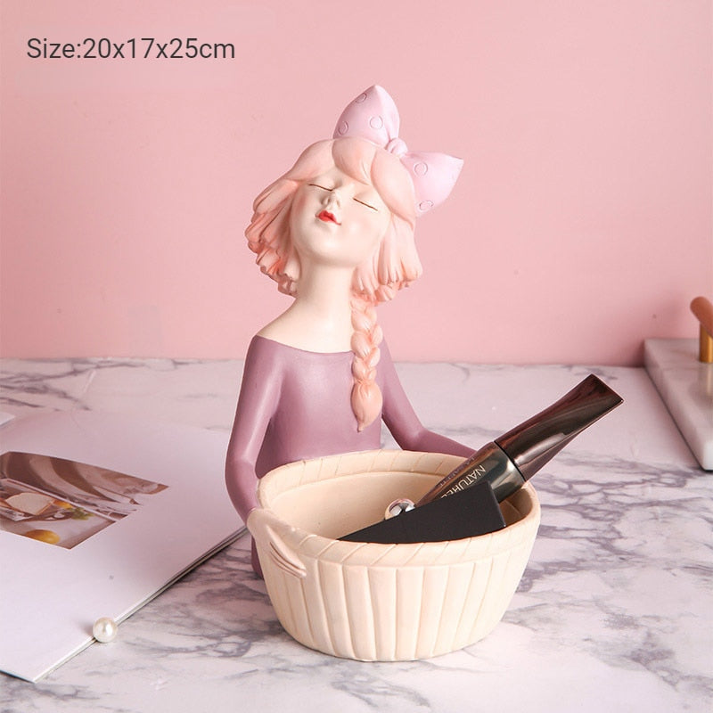 Nordic Girl Sculpture Decorative Tray Plates Entrance Key Jewelries Storage Trinket Dish Table Craft Home Decoration Accessories acacuss