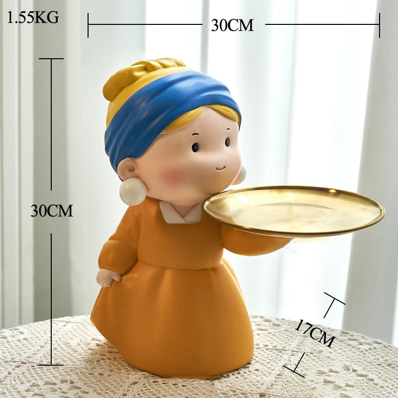 Nordic Girl Storage Tray Figurines Resin Living Room Ornaments Creative Sculpture Modern Desktop Crafts Home Statues Decoration acacuss