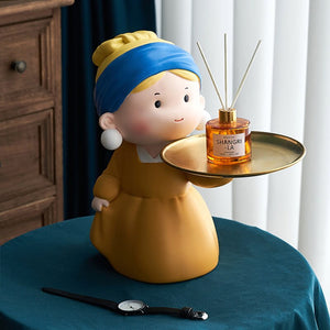 Nordic Girl Storage Tray Figurines Resin Living Room Ornaments Creative Sculpture Modern Desktop Crafts Home Statues Decoration acacuss