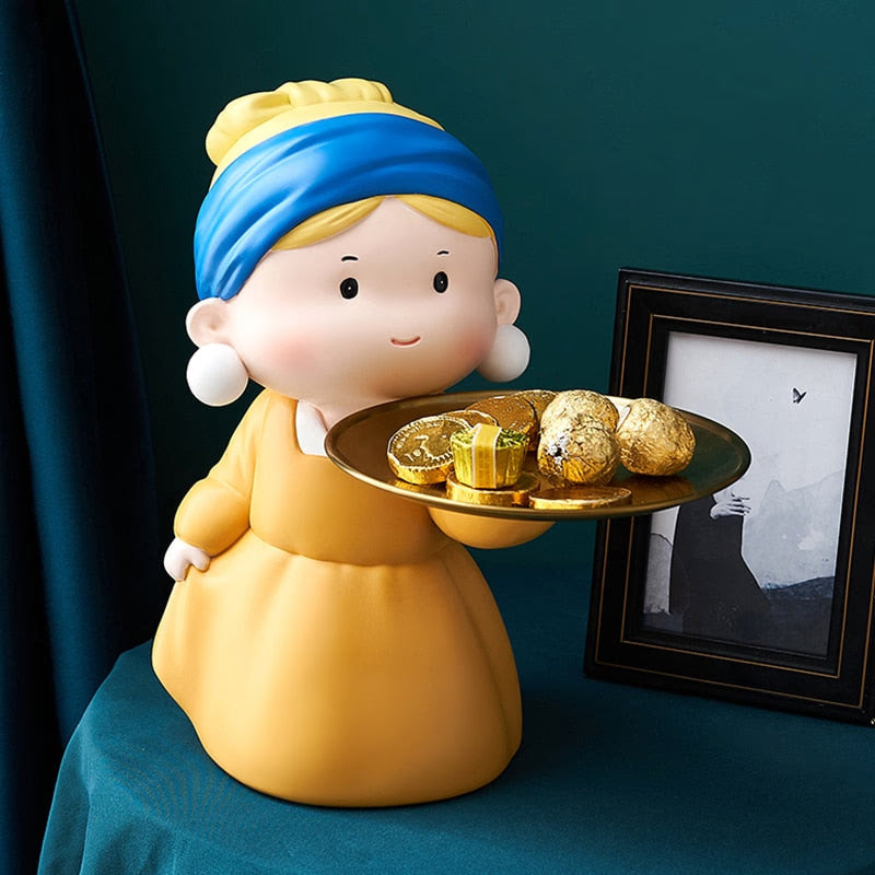 Nordic Girl Storage Tray Figurines Resin Living Room Ornaments Creative Sculpture Modern Desktop Crafts Home Statues Decoration acacuss