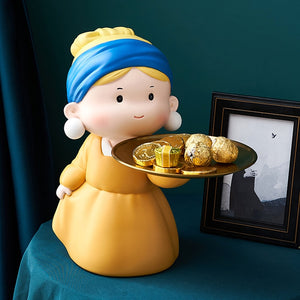Nordic Girl Storage Tray Figurines Resin Living Room Ornaments Creative Sculpture Modern Desktop Crafts Home Statues Decoration acacuss
