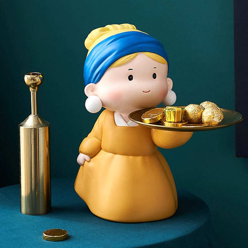Nordic Girl Storage Tray Figurines Resin Living Room Ornaments Creative Sculpture Modern Desktop Crafts Home Statues Decoration acacuss