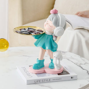 Nordic Girls Storage Statue Keys Snacks Cosmetics Storage Tray Music Dress Princess Sculpture Ornaments Craft Desktop Home Decor acacuss