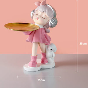 Nordic Girls Storage Statue Keys Snacks Cosmetics Storage Tray Music Dress Princess Sculpture Ornaments Craft Desktop Home Decor acacuss
