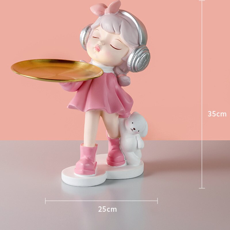 Nordic Girls Storage Statue Keys Snacks Cosmetics Storage Tray Music Dress Princess Sculpture Ornaments Craft Desktop Home Decor acacuss