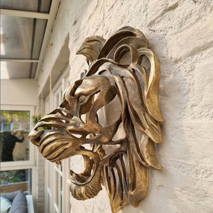 Nordic Gold Lion Wall Animal Lion Head Art Wall Luxury Decor Kitchen Wall Bedroom Indoor Resin Lion Head Wall Mounted Art acacuss