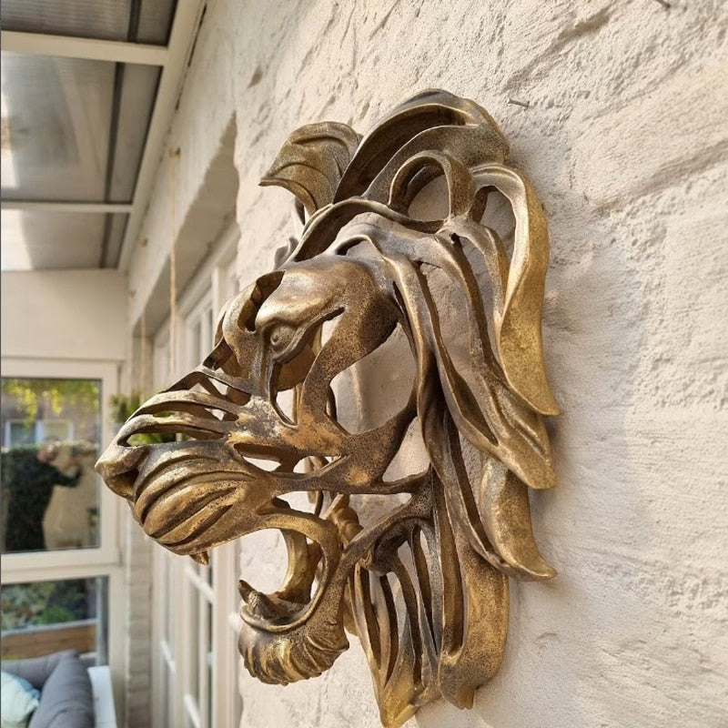 Nordic Gold Lion Wall Animal Lion Head Art Wall Luxury Decor Kitchen Wall Bedroom Indoor Resin Lion Head Wall Mounted Art acacuss
