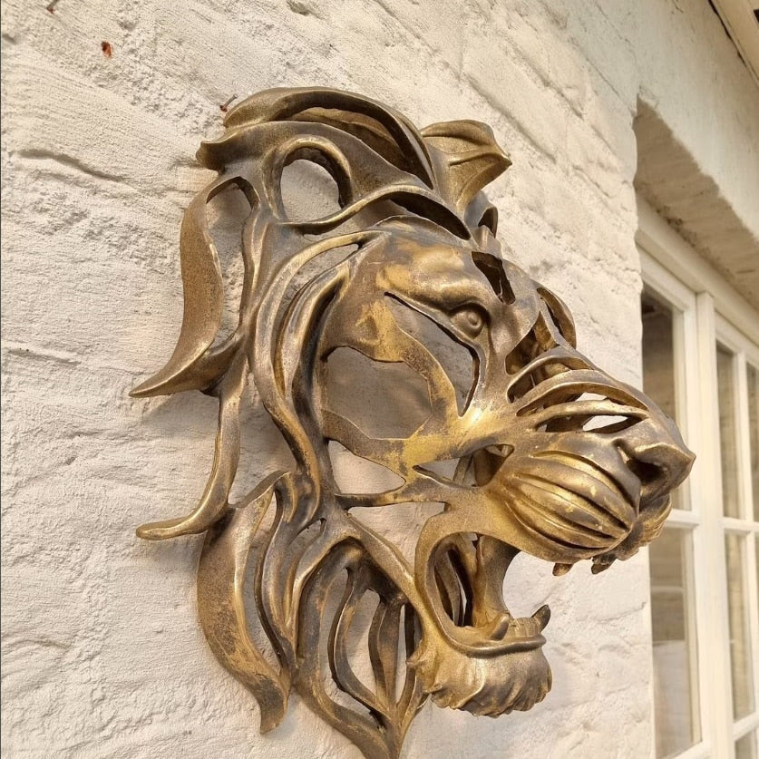 Nordic Gold Lion Wall Animal Lion Head Art Wall Luxury Decor Kitchen Wall Bedroom Indoor Resin Lion Head Wall Mounted Art acacuss
