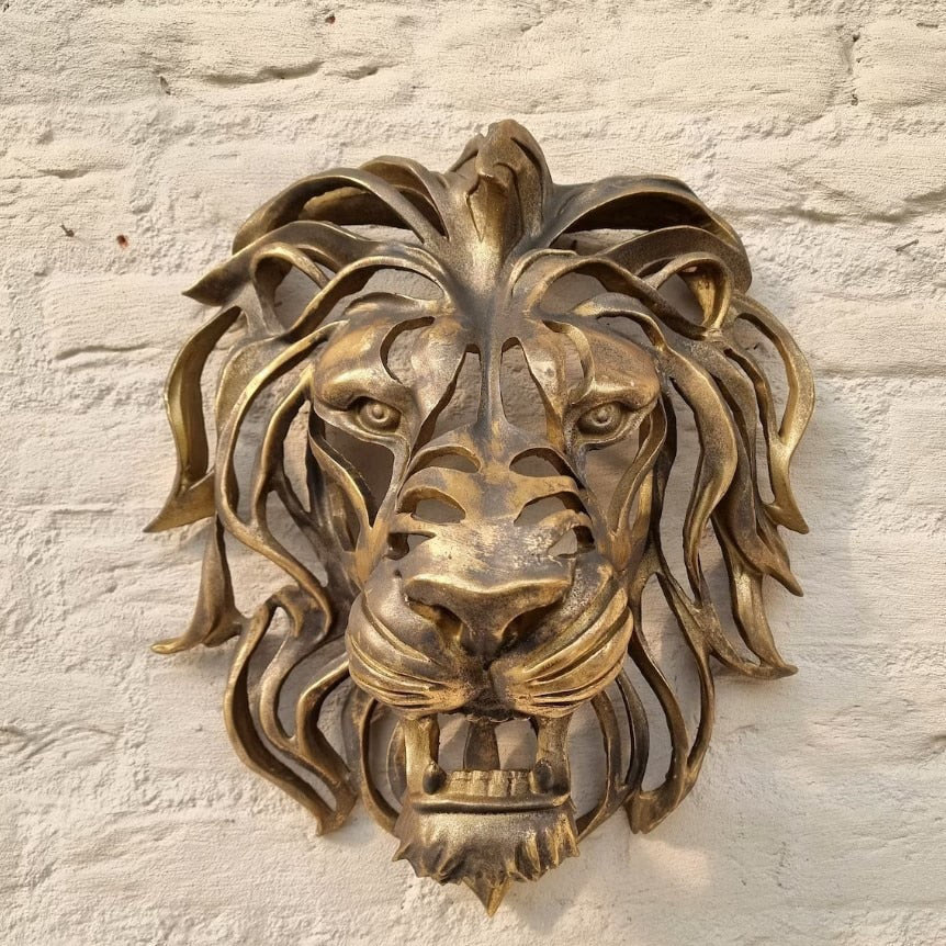 Nordic Gold Lion Wall Animal Lion Head Art Wall Luxury Decor Kitchen Wall Bedroom Indoor Resin Lion Head Wall Mounted Art acacuss