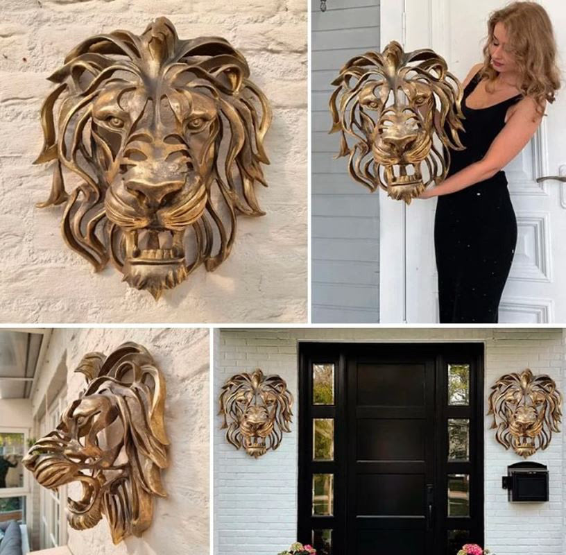 Nordic Gold Lion Wall Animal Lion Head Art Wall Luxury Decor Kitchen Wall Bedroom Indoor Resin Lion Head Wall Mounted Art acacuss