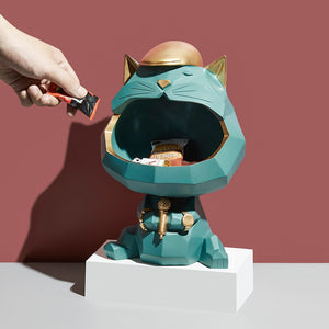 Nordic Golden Geometric Cat Sculpture Modern Decorative Key Snack Storage Abstract Animal Statue Desk Accessories Home Decor acacuss