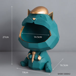 Nordic Golden Geometric Cat Sculpture Modern Decorative Key Snack Storage Abstract Animal Statue Desk Accessories Home Decor acacuss
