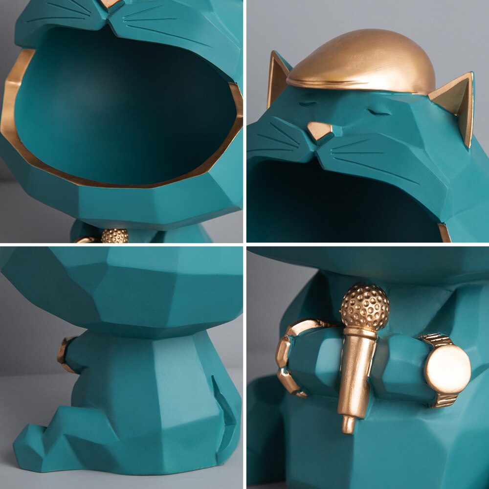Nordic Golden Geometric Cat Sculpture Modern Decorative Key Snack Storage Abstract Animal Statue Desk Accessories Home Decor acacuss