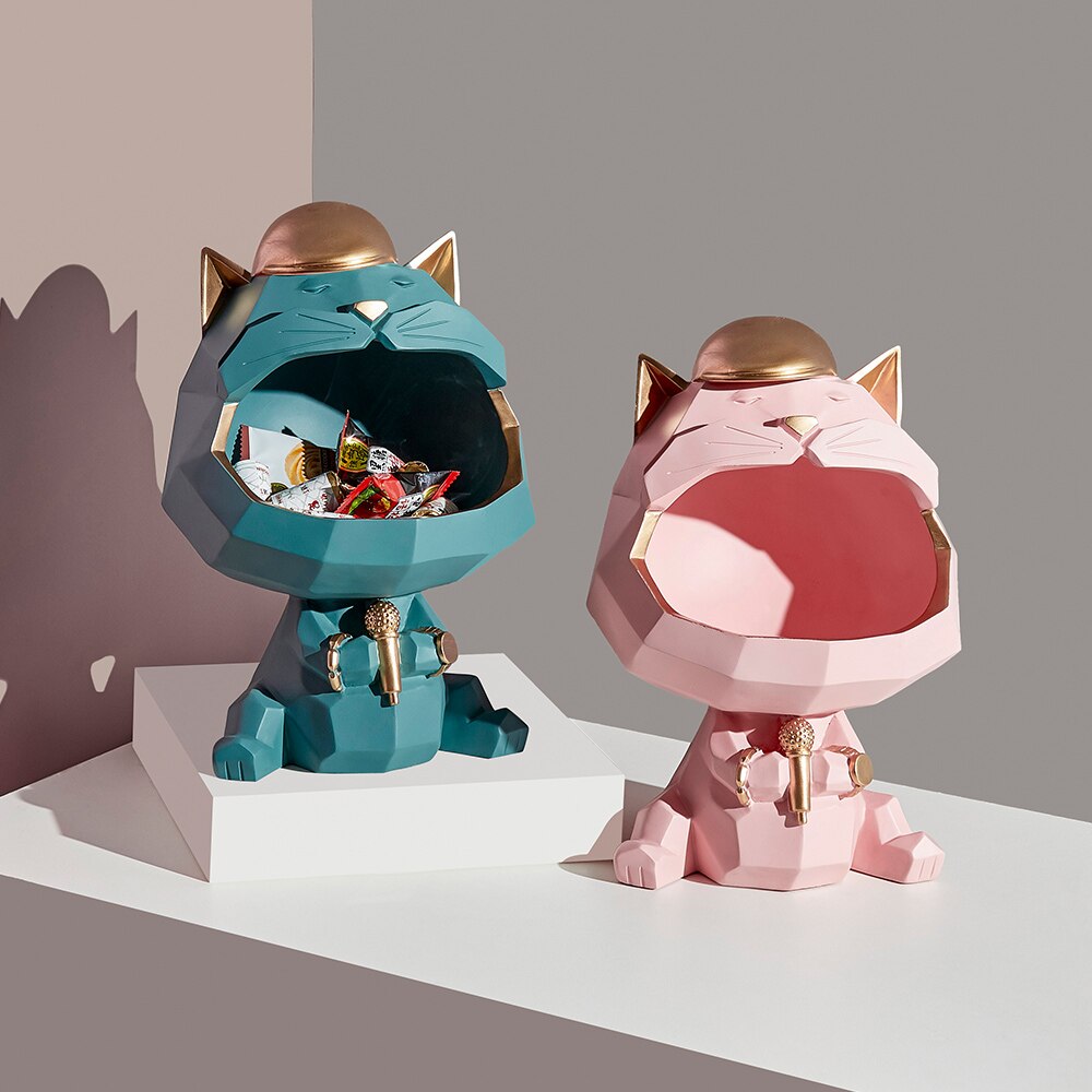 Nordic Golden Geometric Cat Sculpture Modern Decorative Key Snack Storage Abstract Animal Statue Desk Accessories Home Decor acacuss