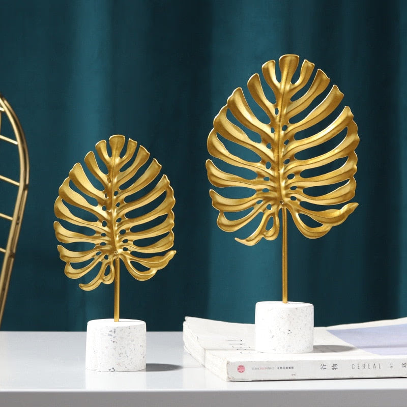 Nordic Golden Iron Botany Figurines Metal Living Room Decoration Manual Craft Home Ornaments Ginkgo Leaf Desk Accessories Decor acacuss