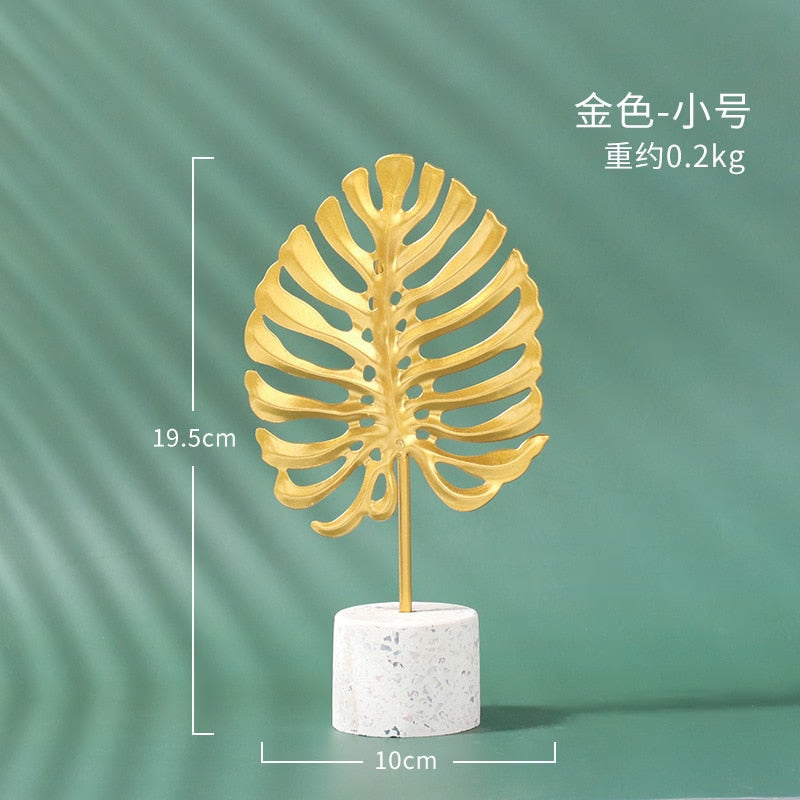 Nordic Golden Iron Botany Figurines Metal Living Room Decoration Manual Craft Home Ornaments Ginkgo Leaf Desk Accessories Decor acacuss