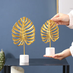 Nordic Golden Iron Botany Figurines Metal Living Room Decoration Manual Craft Home Ornaments Ginkgo Leaf Desk Accessories Decor acacuss