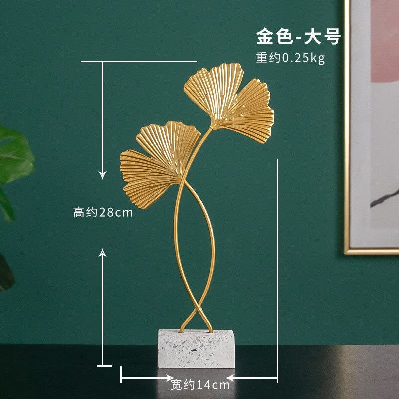 Nordic Golden Iron Botany Figurines Metal Living Room Decoration Manual Craft Home Ornaments Ginkgo Leaf Desk Accessories Decor acacuss