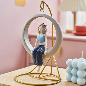 Nordic Home Decoration Modern Girl Swing Ornament Kawaii Bubble Girl Sculpture Living Room Desktop Figurine Resin Craft Gift acacuss