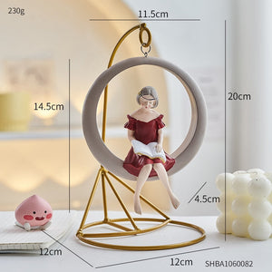 Nordic Home Decoration Modern Girl Swing Ornament Kawaii Bubble Girl Sculpture Living Room Desktop Figurine Resin Craft Gift acacuss