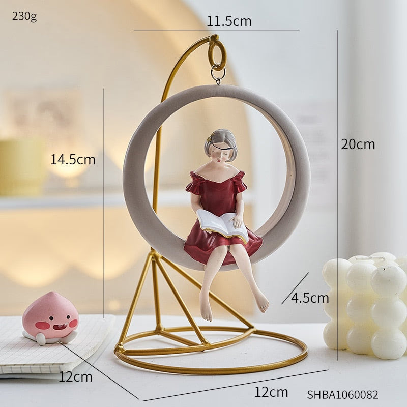 Nordic Home Decoration Modern Girl Swing Ornament Kawaii Bubble Girl Sculpture Living Room Desktop Figurine Resin Craft Gift acacuss