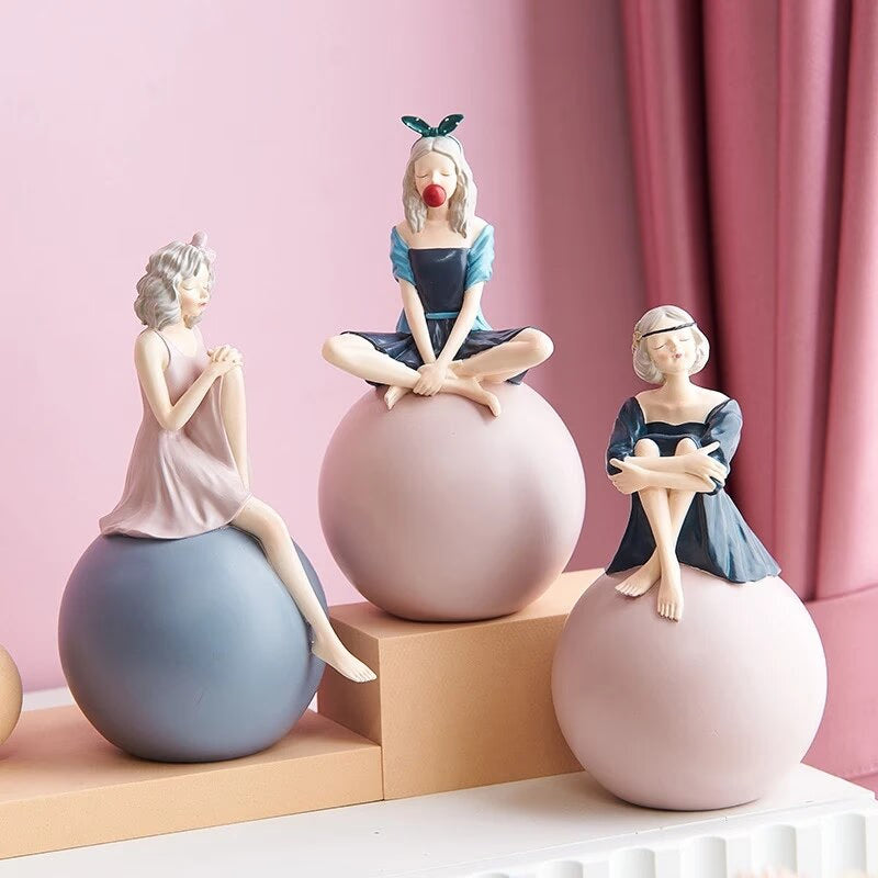 Nordic Home Decoration Modern Girl Swing Ornament Kawaii Bubble Girl Sculpture Living Room Desktop Figurine Resin Craft Gift acacuss