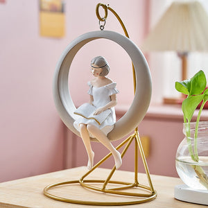 Nordic Home Decoration Modern Girl Swing Ornament Kawaii Bubble Girl Sculpture Living Room Desktop Figurine Resin Craft Gift acacuss