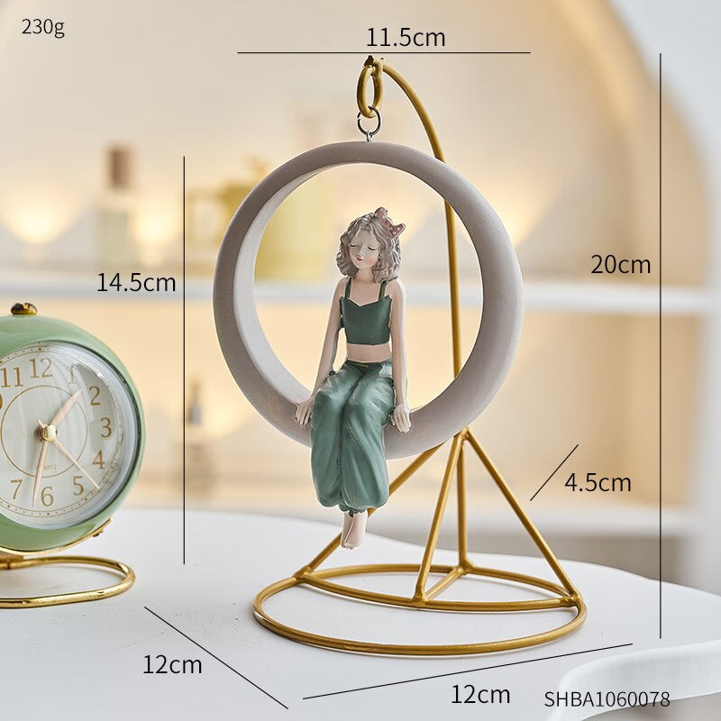 Nordic Home Decoration Modern Girl Swing Ornament Kawaii Bubble Girl Sculpture Living Room Desktop Figurine Resin Craft Gift acacuss