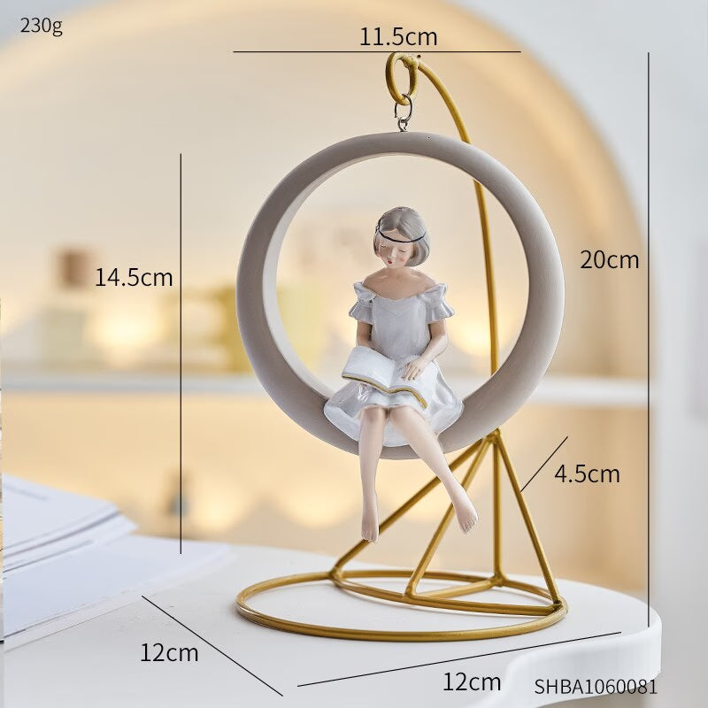 Nordic Home Decoration Modern Girl Swing Ornament Kawaii Bubble Girl Sculpture Living Room Desktop Figurine Resin Craft Gift acacuss
