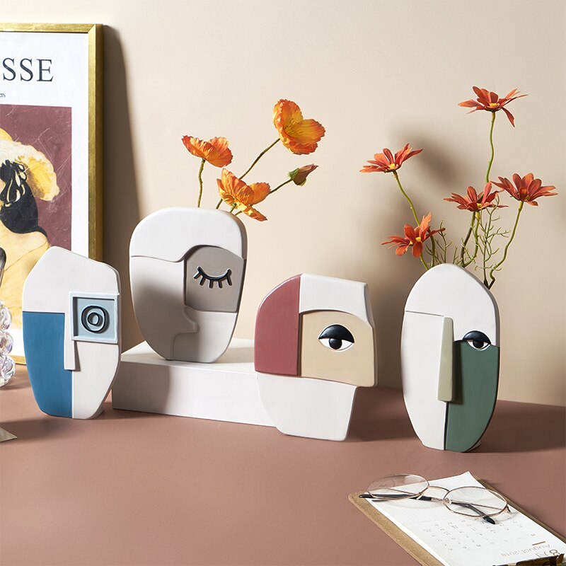 Nordic Ins Resin Face Vase Abstract Art Decoration Living Room Dining Room Desktop Flower Arrangement Flower Home Decoration acacuss