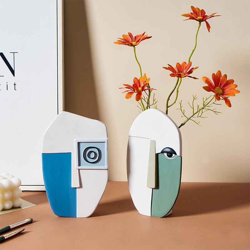 Nordic Ins Resin Face Vase Abstract Art Decoration Living Room Dining Room Desktop Flower Arrangement Flower Home Decoration acacuss