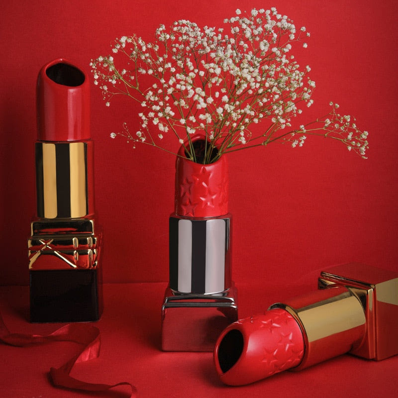 Nordic Lipstick Ceramic Vase Dried Flower Flower Arrangement Modern Luxury Flower Vase Office Home Interior Decor Accessories acacuss