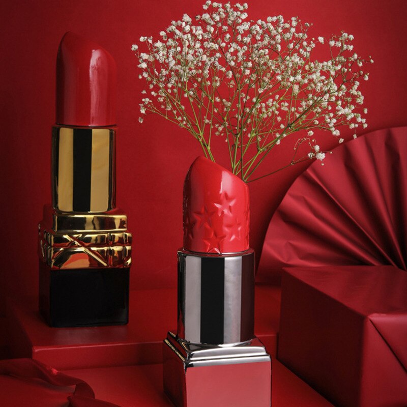 Nordic Lipstick Ceramic Vase Dried Flower Flower Arrangement Modern Luxury Flower Vase Office Home Interior Decor Accessories acacuss