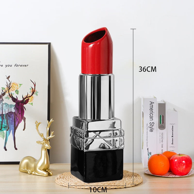 Nordic Lipstick Ceramic Vase Dried Flower Flower Arrangement Modern Luxury Flower Vase Office Home Interior Decor Accessories acacuss