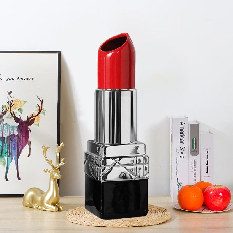 Nordic Lipstick Ceramic Vase Dried Flower Flower Arrangement Modern Luxury Flower Vase Office Home Interior Decor Accessories acacuss