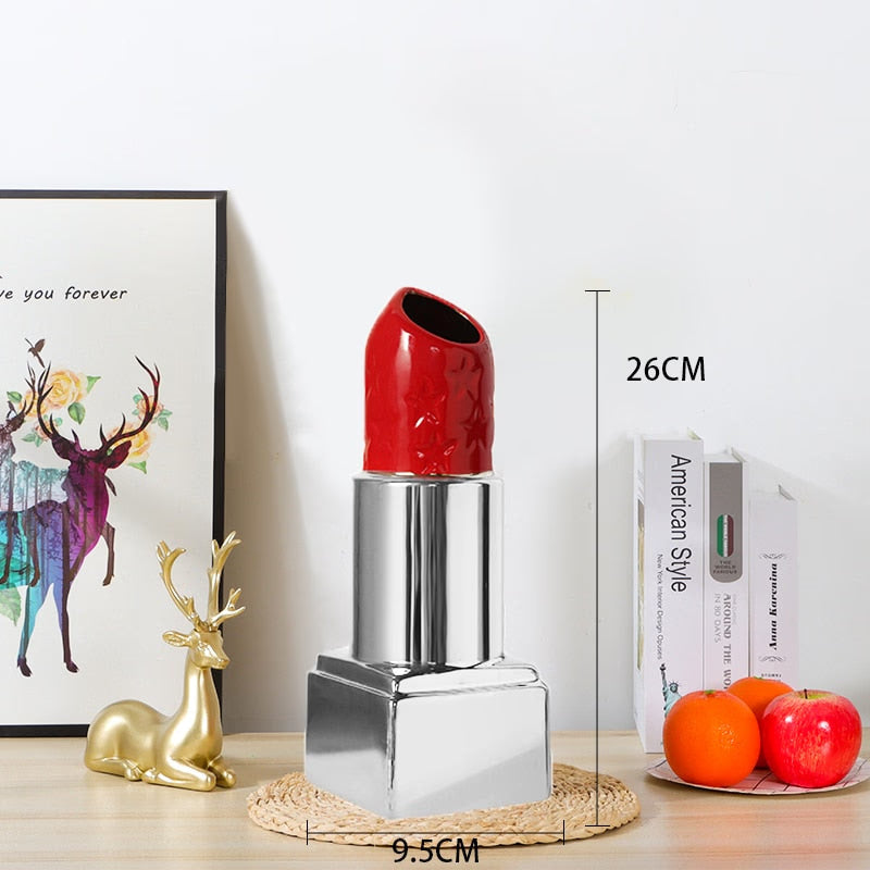 Nordic Lipstick Ceramic Vase Dried Flower Flower Arrangement Modern Luxury Flower Vase Office Home Interior Decor Accessories acacuss