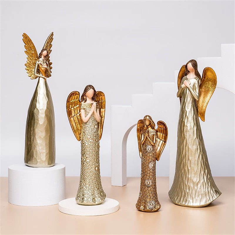 Nordic Love Angel Statue Golden Resin Blessing Angel Sculpture Desktop Porch Decoration Artifact Figure Ornament acacuss