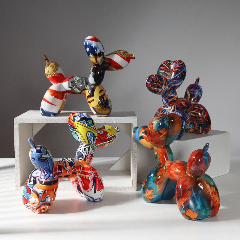 Nordic Modern Art Resin Graffiti Sculpture Balloon Dog Statue Creative Colored Craft Figurine Gift Home Office Desktop Decor acacuss
