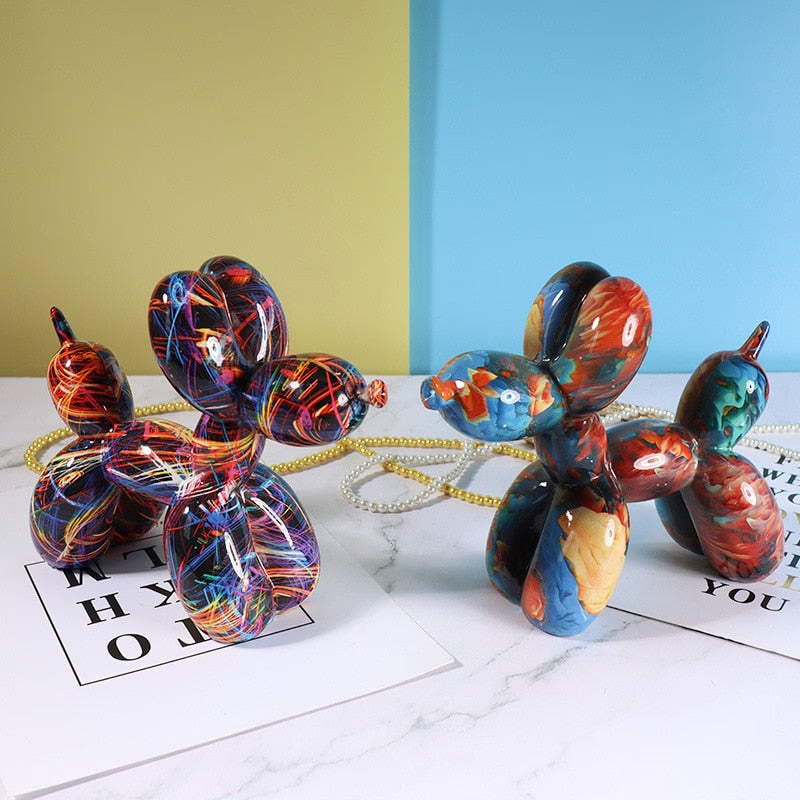 Nordic Modern Art Resin Graffiti Sculpture Balloon Dog Statue Creative Colored Craft Figurine Gift Home Office Desktop Decor acacuss