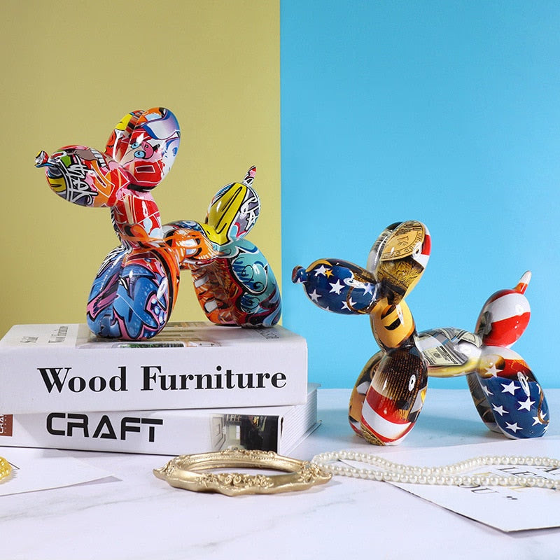 Nordic Modern Art Resin Graffiti Sculpture Balloon Dog Statue Creative Colored Craft Figurine Gift Home Office Desktop Decor acacuss