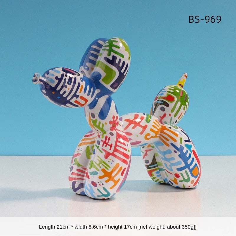 Nordic Modern Art Resin Graffiti Sculpture Balloon Dog Statue Creative Colored Craft Figurine Gift Home Office Desktop Decor acacuss