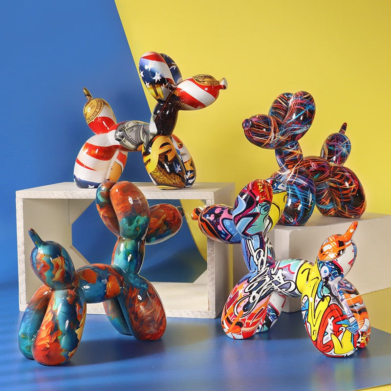 Nordic Modern Art Resin Graffiti Sculpture Balloon Dog Statue Creative Colored Craft Figurine Gift Home Office Desktop Decor acacuss
