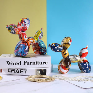 Nordic Modern Art Resin Graffiti Sculpture Balloon Dog Statue Creative Colored Craft Figurine Gift Home Office Desktop Decor acacuss