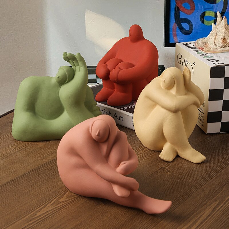 Nordic Plump Woman Ceramic Character Sculpture Home Living Room Decoration Accessories Bedroom Office Wine Cabinet Art Ornaments acacuss