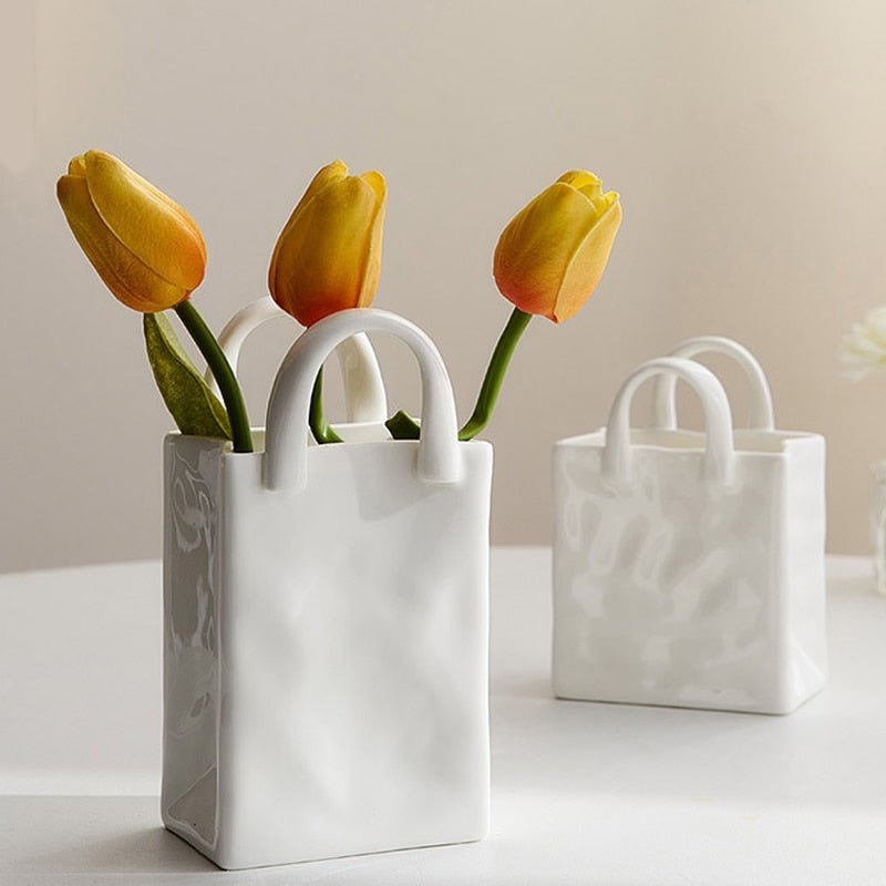 Nordic Portable Vase Ceramic Flower Vase Modern Home Decor Accessories Living Room Decoration Garden Bedroom Ornaments acacuss