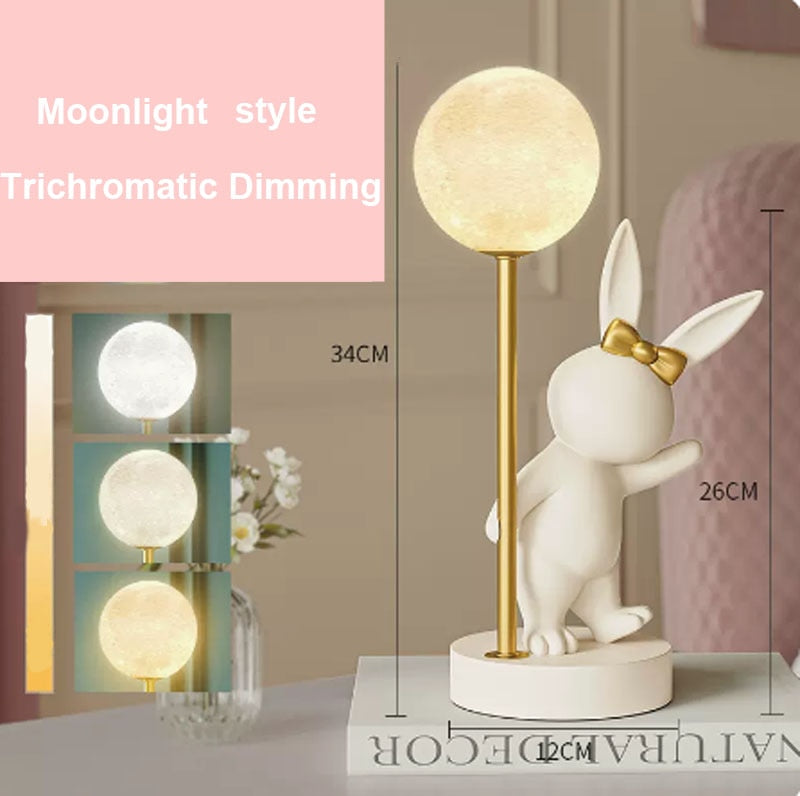 Nordic Rabbit Table Lamp Luxury Birthday Wedding Gift Nightlights Ins Cute Bunny Bedroom Decoration LED Atmosphere Night Light acacuss