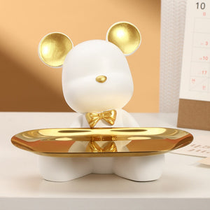 2023 NEW Nordic Resin Bear Tray Figuinres Home Living Room Bedroom Key Storage Decor Ornament Candy Container Animal Statues acacuss